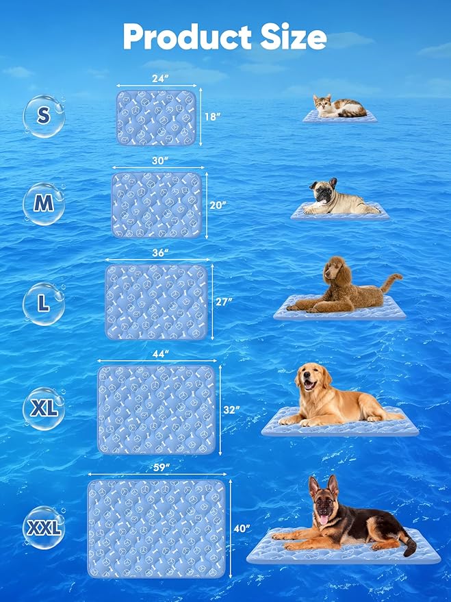 Rywell Dog Cooling Mat 2.0,44 * 32 Thicken Cooling Mat for Extra Large Dog, Internal Waterproof& Endothermic Color Changing Arc-Chill Cool Fiber(QMAX>0.5) for Pet in Summer, Washable, Non-Toxic
