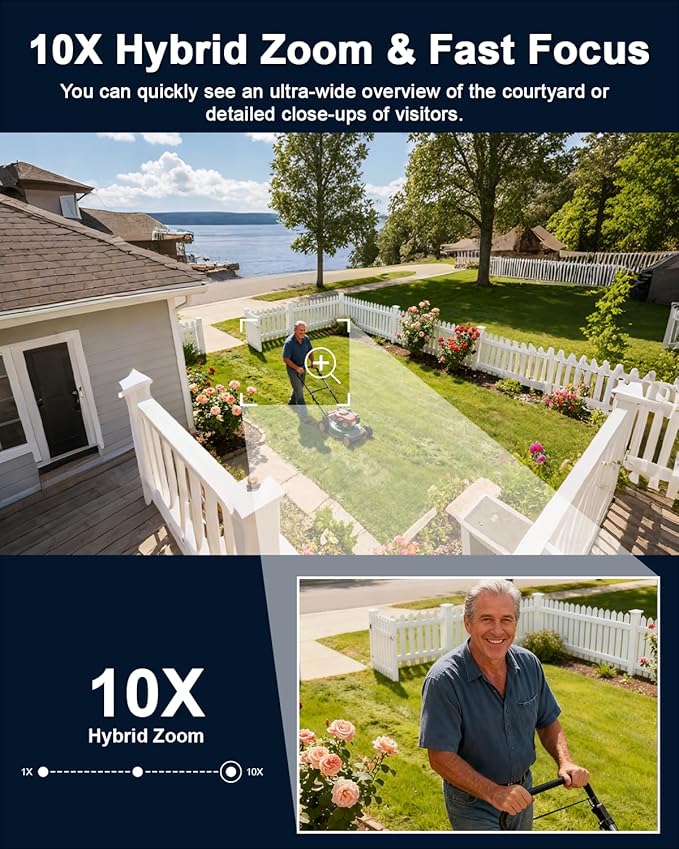 4K PTZ Security Camera Outdoor with Rapid 10X Hybrid Zoom, 355°Pan & 90° Tilt, True 8MP Dual-Lens WiFi Camera with Auto Tracking, AI Human/Vehicle/Pet Detection, Color Night Vision, RTSP