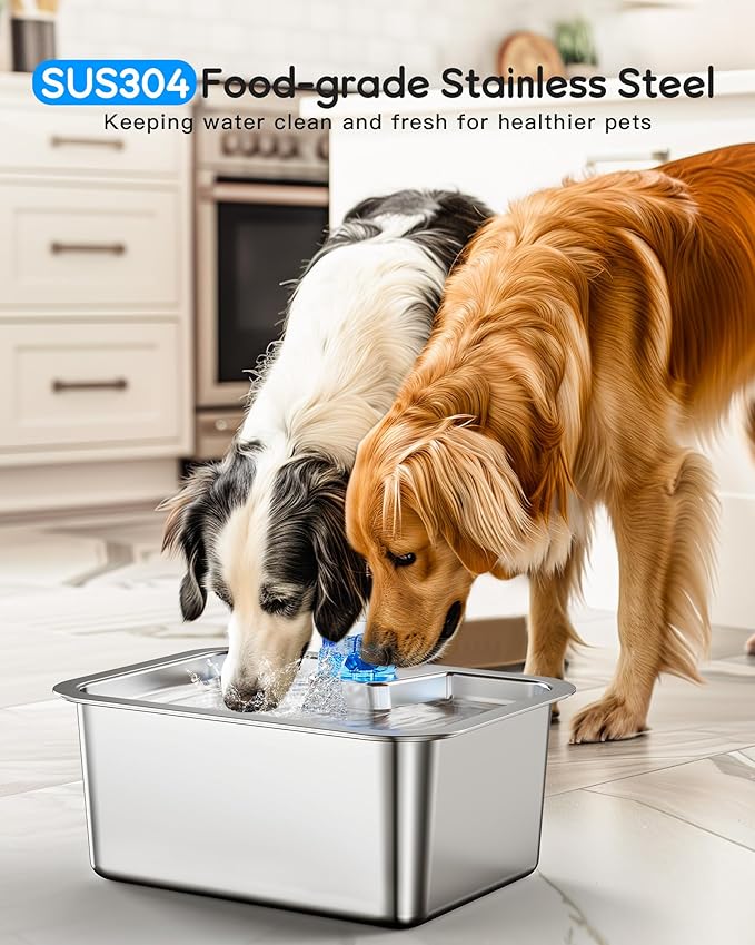 3 Gallon Large Dog Water Fountain, Stainless Steel Pet Water Fountain for Large Dogs, Automatic Big Dog Water Bowl Dispenser Drinking with 2 Filters, Easy to Clean, Quiet Pump