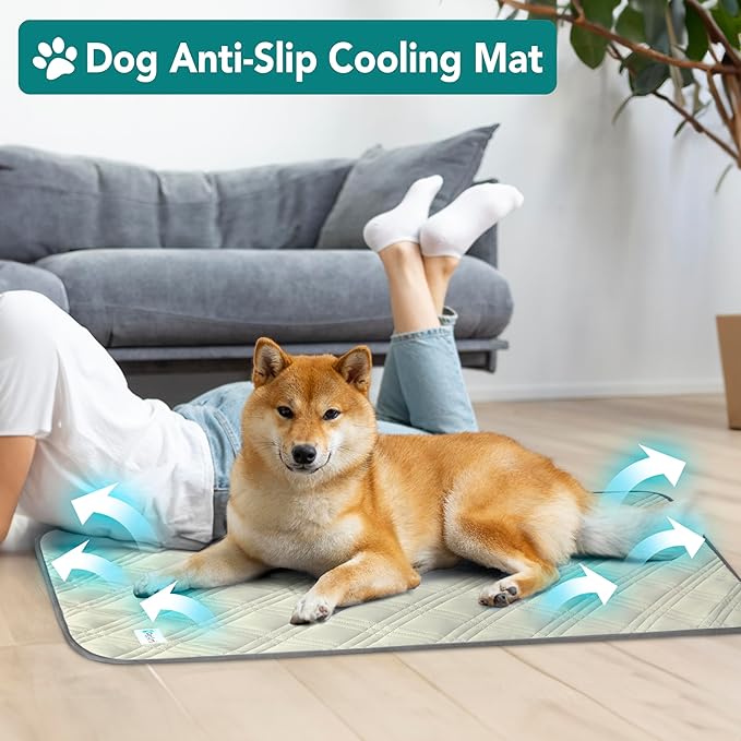 PetAmi Waterproof Cooling Mat for Dog, Premium Pet Cooling Blanket for Bed Crate, Anti Slip Indoor Dog Cool Pad for Sleeping, Q-MAX Large Sofa Couch Cover Mat for Cat, Beige, 60x80