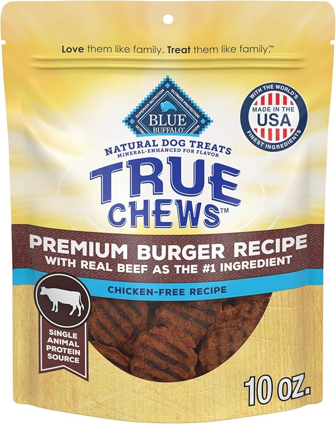 Blue Buffalo True Chews Dog Treats, Made in the USA with Natural Ingredients, Beef Burger Recipe, 10-oz Bag