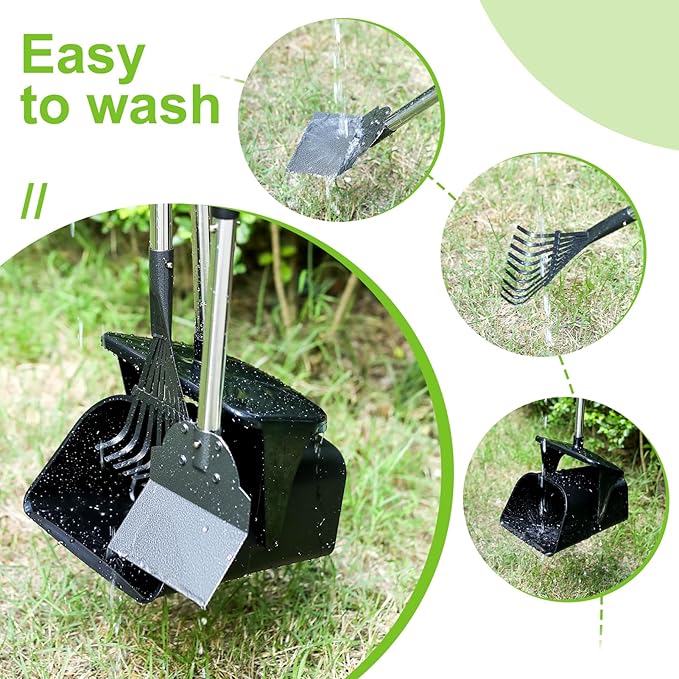 Pooper Scooper Large Swivel Bin & Rake & Spade with 20 Waste Bags and 1 Hook, 39.3" Long Handle Metal Dog Pooper Scooper for Yard, Easy to Clean Pet Waste Use on Grass, Dirt, Gravel or Flats