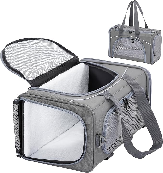 ‌Petsfit Airline Approved Pet Carrier for Small Cats, 16.5x8.6x11 TSA Approved Carrier, with Removable Dual-Sided Padding (2-Way Placement) - Fits Under Most Airplane Seats, Escape Proof (Grey)