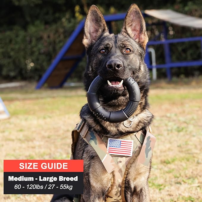 Natural Rubber Dog Ring Toy for Large Aggressive Chewers - Lifetime Replacement - Indestructible Tug Fetch Toy for Large Breed - Durable Tough Dog Chew Toy for Super Chewer, Black