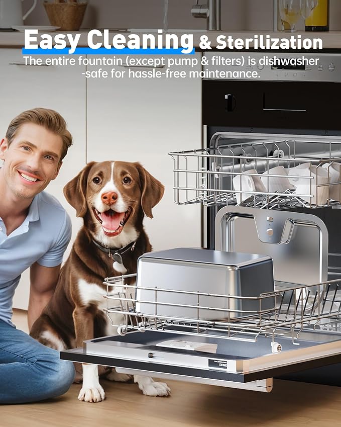 3 Gallon Large Dog Water Fountain - 11L Stainless Steel Pet Fountain with 4 Filters, Ultra Quiet Automatic Dog Water Bowl Dispenser for Extra Large & Multi-pet, Wide Drinking Area, Easy to Clean