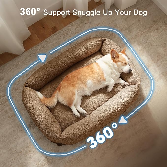 FURTIME Washable Dog Bed Medium Large Size Dogs, Rectangle Comfy Fluffy Pet Bed, Removable Zipper Cover Machine Wash, Soft Orthopedic Bed Durable Pet Cuddler with Anti-Slip Bottom, 30"x24"x8", Brown