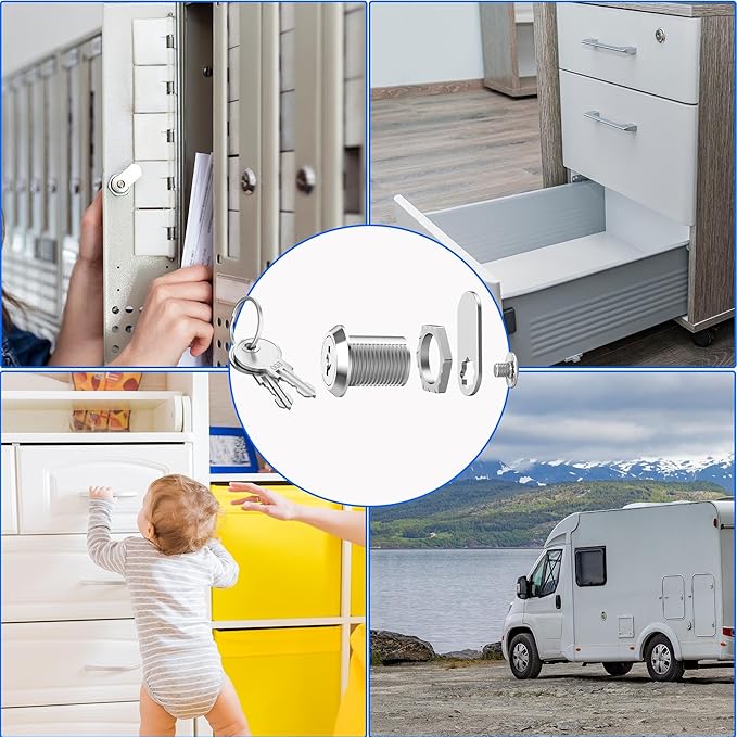 1 Pack Cabinet Locks with Keys, 5/8" Cam Lock Keyed Alike, Mailbox Lock RV Cabinet Lock for Secure File Cabinet Mailbox Toolbox Drawer Replacement Lock, Zinc Alloy