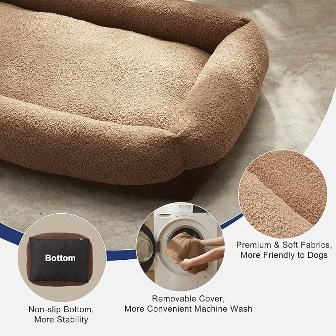 FURTIME Washable Dog Bed Medium Size Dogs, Rectangle Comfy Fluffy Medium Dog Bed, Removable Zipper Cover Machine Wash, Soft Orthopedic Bed Durable Pet Cuddler with Anti-Slip Bottom, 25"x21"x7", Brown