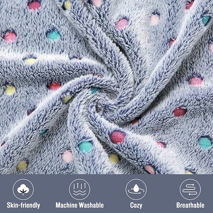 1 Pack 3 Blankets Super Soft Cute Dot Pattern Pet Blanket Flannel Throw for Dog Puppy Cat Blue/Purple/Grey Medium