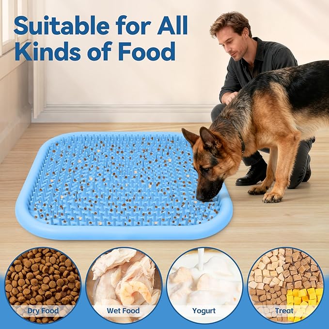Snuffle Mat for Dogs, 23.6" x 23.6" Silicone Dog Feeding Mat Sniffing Interactive Feeding Game Encourages Natural Foraging Slow Feeder for Small/Medium/Large Dogs, Indoor & Outdoor (Blue)