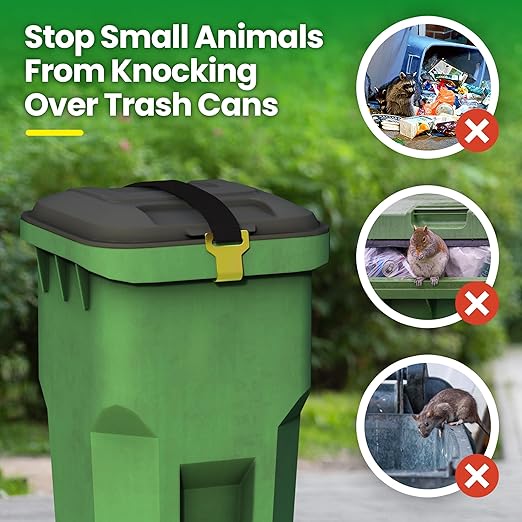 1 Pcs Trash Can Locks for Animals,Garbage Can Lid Locks with Metal Claw,Adjustable Garbage Straps Clips Outdoor for Keep Out Raccoon,Bear - Black