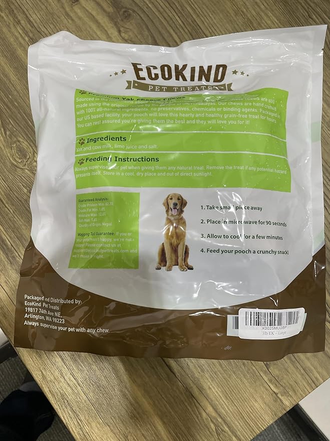 EcoKind Premium Gold Yak Cheese Himalayan Dog Chews, Dog Treats Large Breed, All Natural, High Protein, for Aggressive Chewers, Large - 12+ Chews (3 lb)