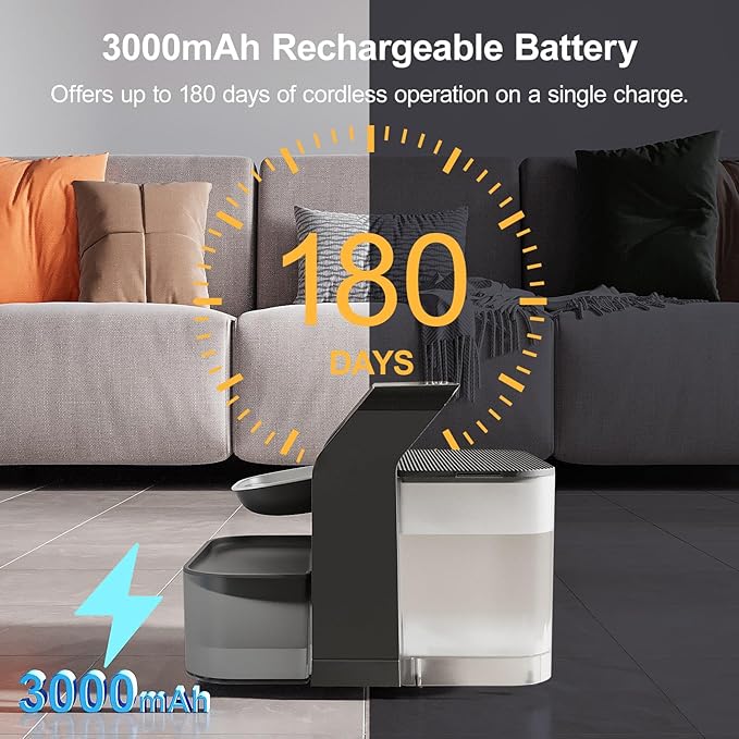 Cat Water Fountain No Filter, Wastewater Separation Cat Water Dispenser, 3.2L Rechargeable Pet Water Fountain for Cats & Small Dogs Indoor, Stainless Steel Bowl