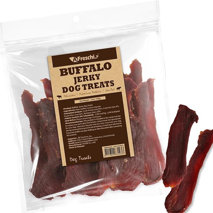 A Freschi srl Buffalo Dog Treats, All-Natural, Hypoallergenic, High Protein, Low Fat, Human Grade Puppy Chews – Healthy Grain-Free Training Treats, 12oz Jerky