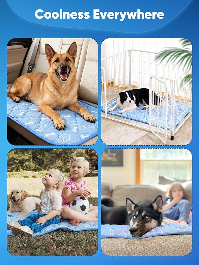 Rywell Dog Cooling Mat 2.0,44 * 32 Thicken Cooling Mat for Extra Large Dog, Internal Waterproof& Endothermic Color Changing Arc-Chill Cool Fiber(QMAX>0.5) for Pet in Summer, Washable, Non-Toxic