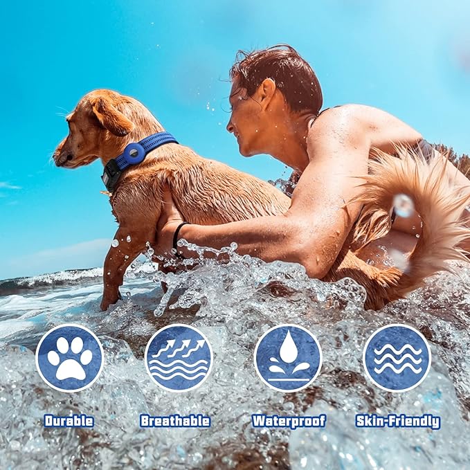 Auroth Airtag Dog Collar, Adjustable Air Tag Case Holder Dog Collar for Medium Large Dogs, Airtag Dog Collar Holder with Heavy Duty D Ring Tangle Free