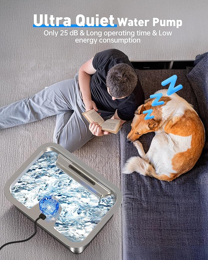 3 Gallon Large Dog Water Fountain - 11L Stainless Steel Pet Fountain with 4 Filters, Ultra Quiet Automatic Dog Water Bowl Dispenser for Extra Large & Multi-pet, Wide Drinking Area, Easy to Clean