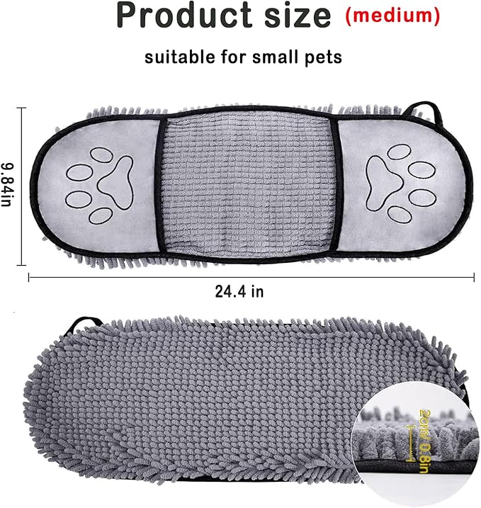 Quick Dry pet Dog Towels,Ultra Absorbent Microfiber, Suitable Dog and cat Bath Towel, Comfortable Hand Pockets, Indoor Outdoor Use,Durable Material,Machine Washable (24.4 * 9.8in)