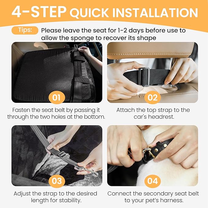 Dog Car Seat for Small Dog with Washable Mat, Memory Foam Booster Seat for Dogs Under 30lb, Elevated Pet Seat with Pockets, Anti-Slip Bed for Car, Perfect for Front & Back Seats with Safety Leash