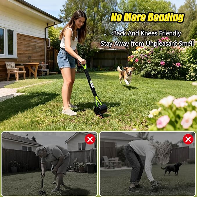 32" Pooper Scooper for Large Small Dogs, Extra Long Handle Heavy Duty Poop Scoop, Foldable Dog Poop Picker Upper for Yard (Without Bag and Dispenser Attachment)
