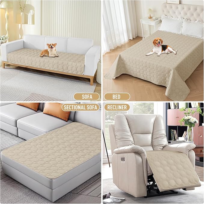 ZNSAYOTX Ultimate Cozy Blankets (82"x82") 100% Waterproof Bed Mat Blanket for Dog Pets, Couch Sofa Protector with Non-Slip Back Washable Durable, Pee Scratch Proof Easy to Clean (Khaki)