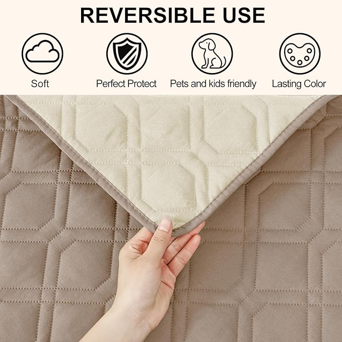 Smiry Waterproof Dog Blanket, 82x120 Inch Soft Pet Bed Cover Reversible, Washable Sofa Couch Furniture Protector for Small Medium Large Dog Puppy Cat, Geometric, Taupe/Beige