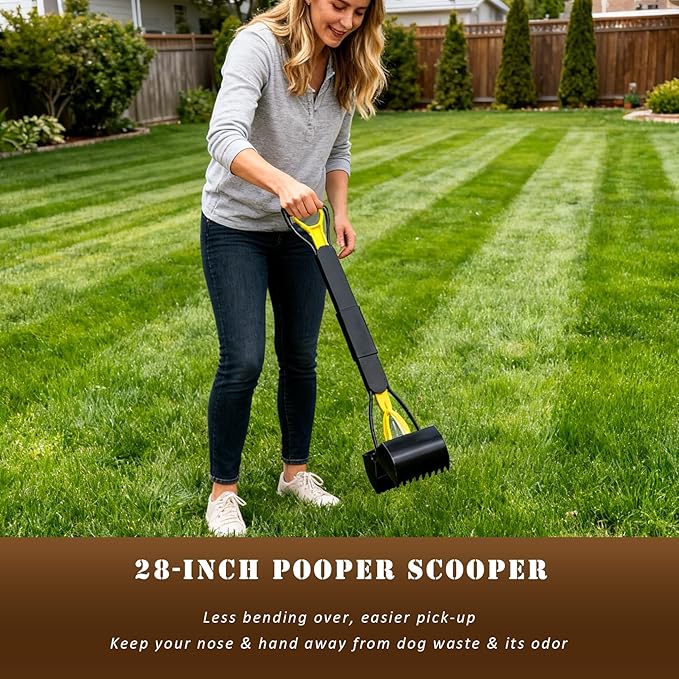 28 Inch Long Handle Pooper Scooper for Small & Large Dogs, Foldable Dog Poop Picker Upper for Yard, Avoid Bending Over for Easy Pick Up
