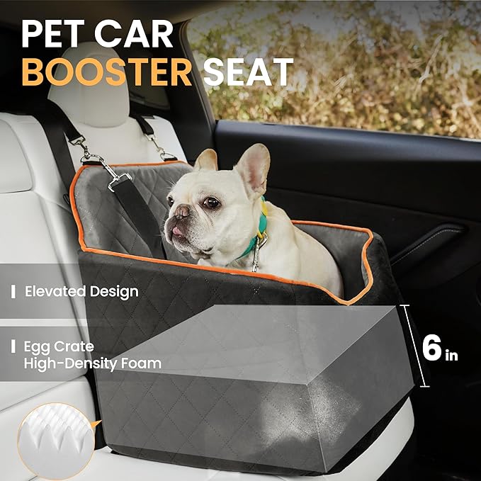 Dog Car Seat for Small Dog, Booster Seat for Dogs Under 30lb, Elevated Pet Seat with Pockets, Anti-Slip Bed for Car, Perfect for Front & Back Seats with Safety Leash (Black/Grey, Medium)