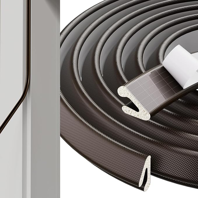 1 Pack*19.6 Ft Self-Adhesive V Shape Foam Window Weather Stripping Door Seal Insulation Strip for Winter, Soundproof Exterior Front Frame Gap Filler, Draft Stopper Tape Noise Light Blocker (Brown)