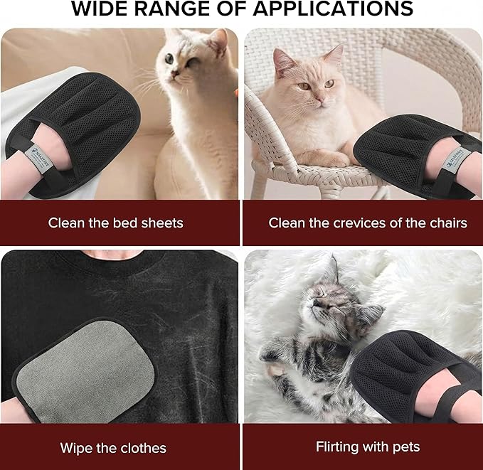 SHAZORY 2PCS Pet Hair Removal Glove for Cats and Dogs - Electrostatic Pet Hair Remover Glove | Reusable Brush Pet Hair Remover for Couch, Carpet, Car Seat & Laundry