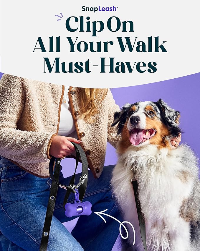 Hands-Free Dog Leash Training Running Snapleash, Waist & Shoulder Lead for Walking, Traffic Lead, Dual Pet Leash Adjustable for Large, Medium and Small Dog Breeds (Black, Large (1in x 7.5ft))