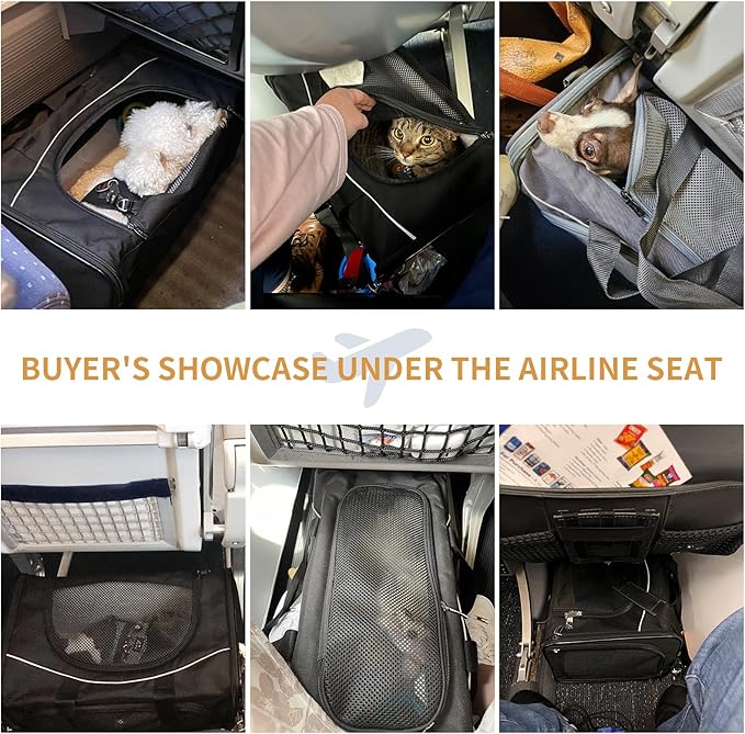 ‌Petsfit Airline Approved Pet Carrier for Small Dogs & Cats, 19x9x12 TSA Approved Carrier, with Removable Dual-Sided Padding (2-Way Placement) - Fits Under Most Airplane Seats, Escape Proof (Grey)