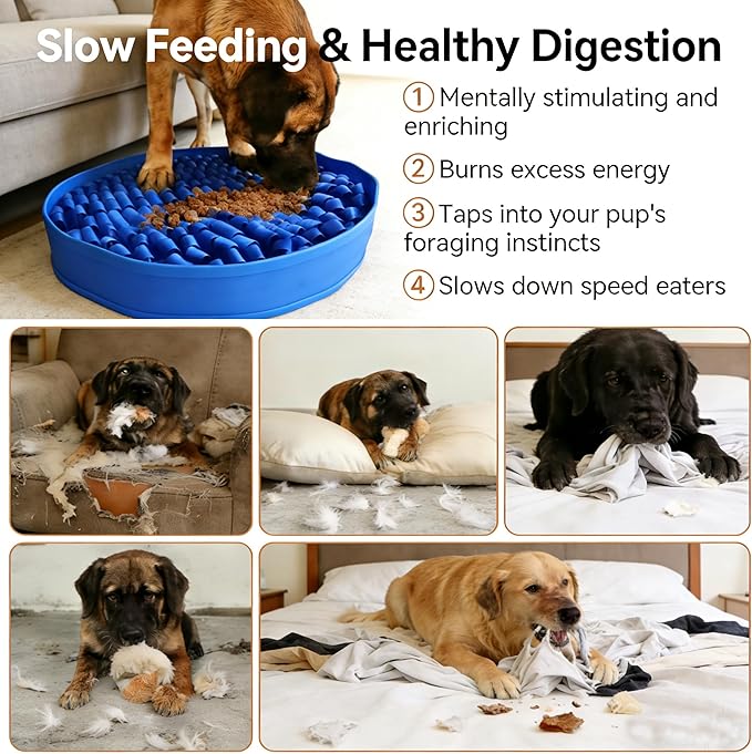 Snuffle Mat for Dogs Large Breed - 20 Inch Round Dog Sniffing Mat with 3 Suction Cups & Non-Slip Base, Slow Feeder Puzzle Toy for Mental Stimulation, Anxiety Relief, Durable Machine Washable (Navy)