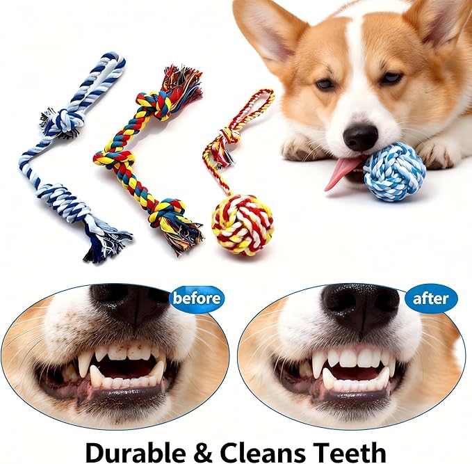 Blrmba 4-Pack Cotton Rope Dog Toys, Puppy Teething Chews for Small-Medium Breeds, Durable Tug-of-War & Fetch Toys for Indoor/Outdoor Play, Aggressive Chewers, Boredom Relief, Teeth Clean