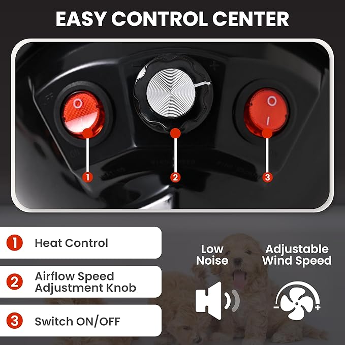 We Love Doodles Dog Dryer with Adjustable Speed & Temperature Control - High Velocity Hair Dryer, Pet Blow Dryers for Dogs, Blow Dry Quickly & Blow Out Undercoat - Pet Grooming (Black)