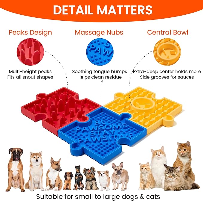 HowGo Puzzle Slow Feeder Lick Mat for Dogs, 38+ Suction Cups | Non-Slip Heavy Duty Maze Enrichment Bowl BPA-Free Silicone | Reduce Boredom Anxiety Free Combination (1PC, Red)
