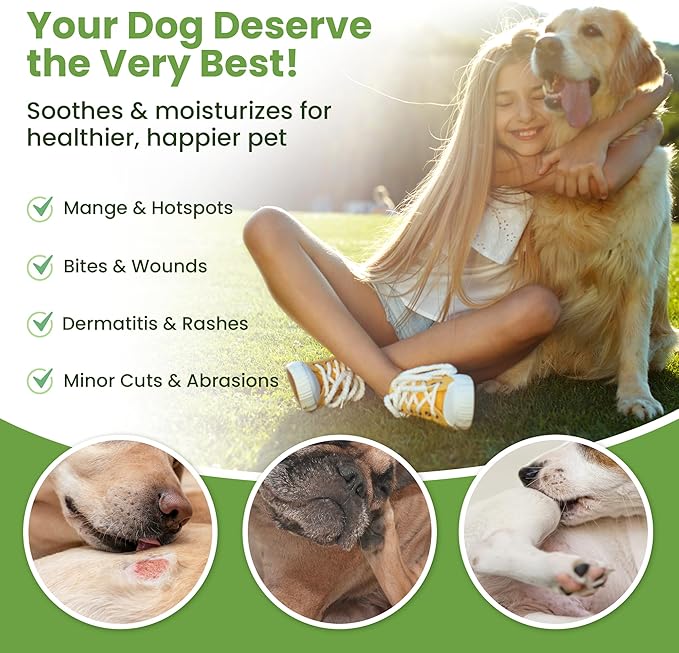 Hot Spot Treatment for Dogs - Pet Wound Care, Healing Ointment for Pets Itchy Skin Relief, Dry Skin Treatment, Natural Allergy Relief, Dog Paw Balm + Manuka Honey, Aloe Vera, Vitamin E (4 Oz.)