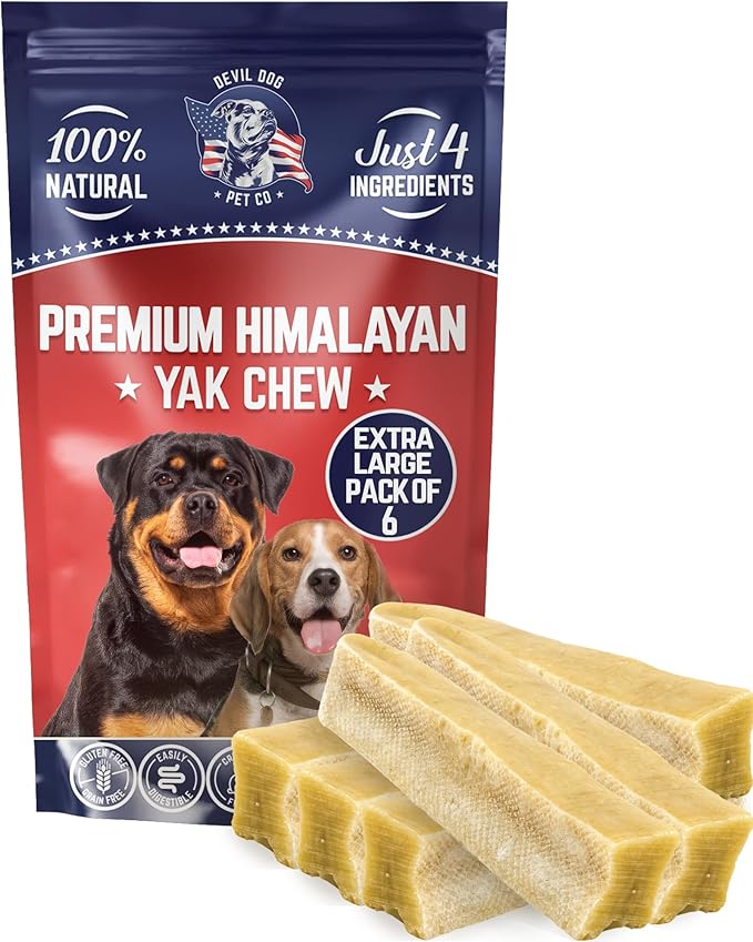Devil Dog Pet Co. Himalayan Yak Cheese Dog Chews, Extra Large - 6 Pack, 100% Natural & Healthy, Lactose-Free, Long-Lasting Dog Treats, Premium Yak Milk Chew Bones for Dogs