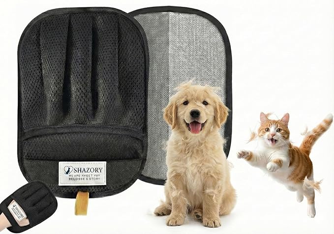 SHAZORY 2PCS Pet Hair Removal Glove for Cats and Dogs - Electrostatic Pet Hair Remover Glove | Reusable Brush Pet Hair Remover for Couch, Carpet, Car Seat & Laundry