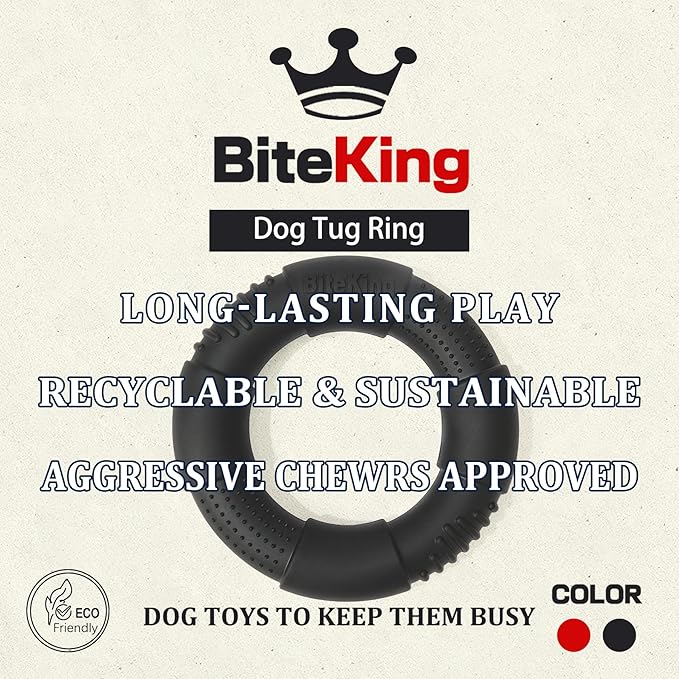 Natural Rubber Dog Ring Toy for Large Aggressive Chewers - Lifetime Replacement - Indestructible Tug Fetch Toy for Large Breed - Durable Tough Dog Chew Toy for Super Chewer, Black