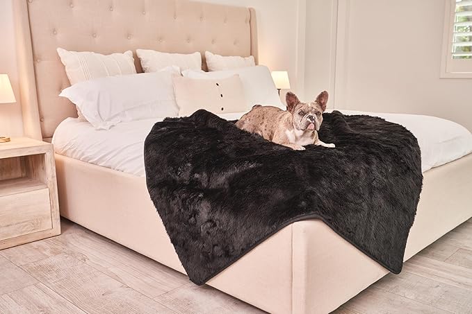 PupProtector Waterproof Throw Blanket for Dogs and Cats, Pet Blanket Cover for Couches, Sofas, Beds, Car Seats, Furniture, Calming Soft Faux Fur, Midnight Black, Large (80" L x 62" W)