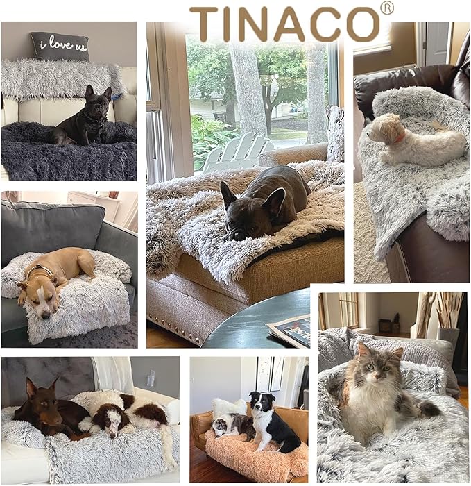 Tinaco Calming Dogs/Cats Bed Mats, Dog Pad Washable Removable Couch Cover, Plush Long Fur Mat for Pets, Waterproof Lining, Perfect for Small, Medium and Large Dogs and Cats (Desert Brown, 53"x39")