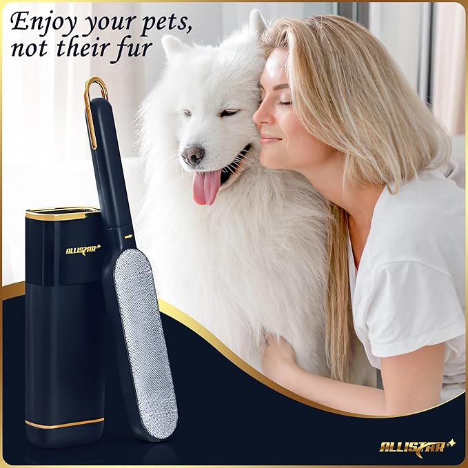 Lint Brush, Lint Remover, and Pet Hair Remover for Laundry, Clothes, Couches, Car Seats, Furniture and Fabric. Reusable Dog and Cat Fur Wizard Hair Removal Brush. ALLISTAR (Midnight Blue)