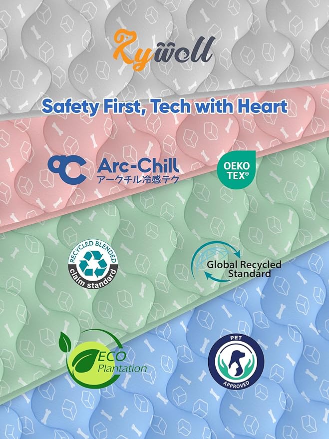 Rywell Dog Cooling Mat 2.0,44 * 32 Thicken Cooling Mat for Extra Large Dog, Internal Waterproof& Endothermic Color Changing Arc-Chill Cool Fiber(QMAX>0.5) for Pet in Summer, Washable, Non-Toxic