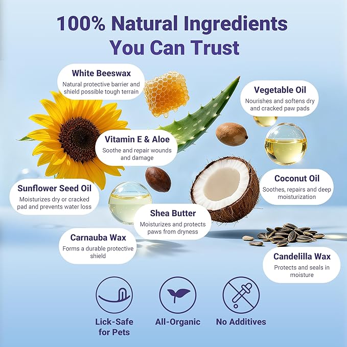 Lick-Safe Dog Paw Balm & Nose Balm, 2.1 oz | Natural Dog Balm with Coconut Oil for Dry Nose, Cracked Paws | Cat Paw Wax and Moisturizer, Nose Butter, Snout Soother | Winter Protection