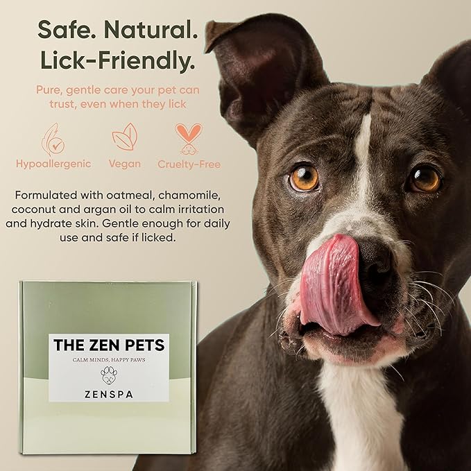ZenSpa 4-in-1 Natural Pet Care Kit, Hypoallergenic Dog Shampoo, Leave-in Conditioner, Rinse-Free Paw Cleanser, Nose and Paw Balm, Gentle Spa Routine for Sensitive Skin