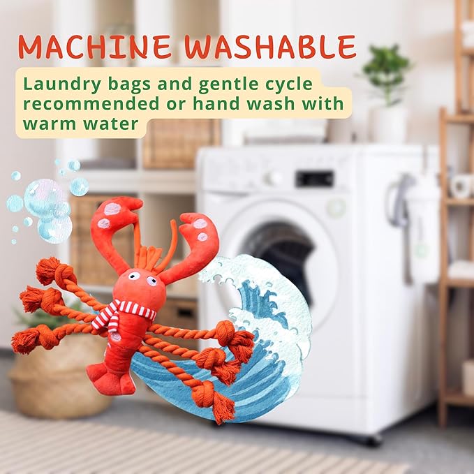 Squeaky Dog Toys, Rope Tug of War Dog Toys, Interactive Lobster Plush Chew Toys, Dog Gifts for Puppy, Small Medium Large Dogs