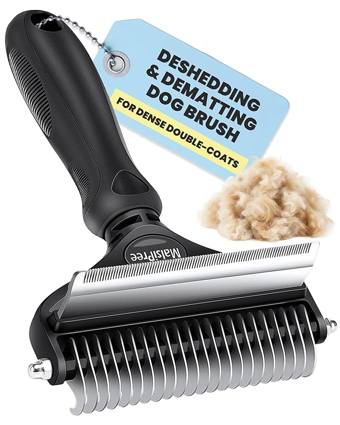 MalsiPree Dog Brush - Large, Black - 2-in-1 Undercoat Rake & Dematting Rake - Shedding Brush & Deshedding Tool for medium to Large Double-Coated Dogs & Cats
