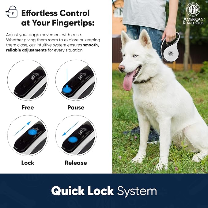 American Kennel Club Retractable Dog Leash, 16.4ft, Tangle-Free, Ergonomic Grip, One-Hand Brake, for Medium & Large Dogs up to 66
