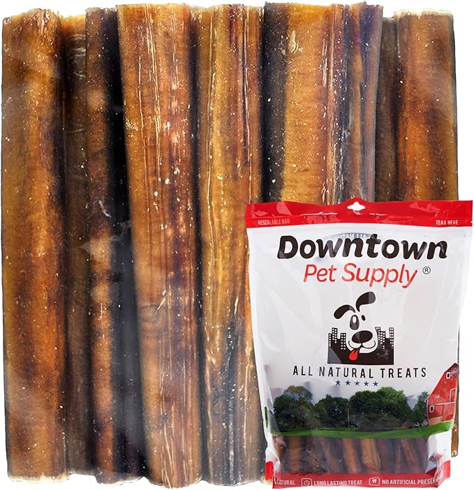 Downtown Pet Supply Jumbo Bully Sticks for Dogs - Natural Beef Chews, Low-Odor & Rawhide-Free, Long Lasting Dog Treats for Aggressive Chewers - Healthy, Safe & Delicious Chews Dogs Love (6" 24 Pack)